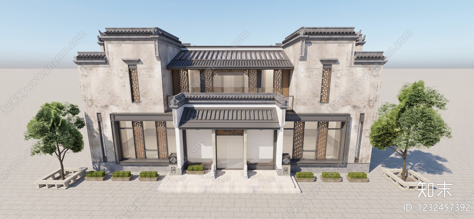 新中式民宿建筑SU模型下载【ID:1232457392】