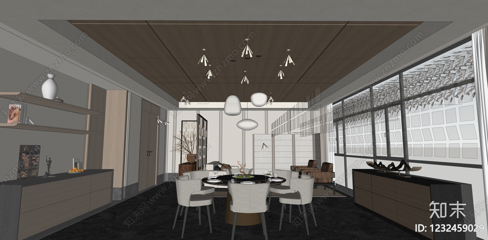 新中式中餐厅SU模型下载【ID:1232459029】