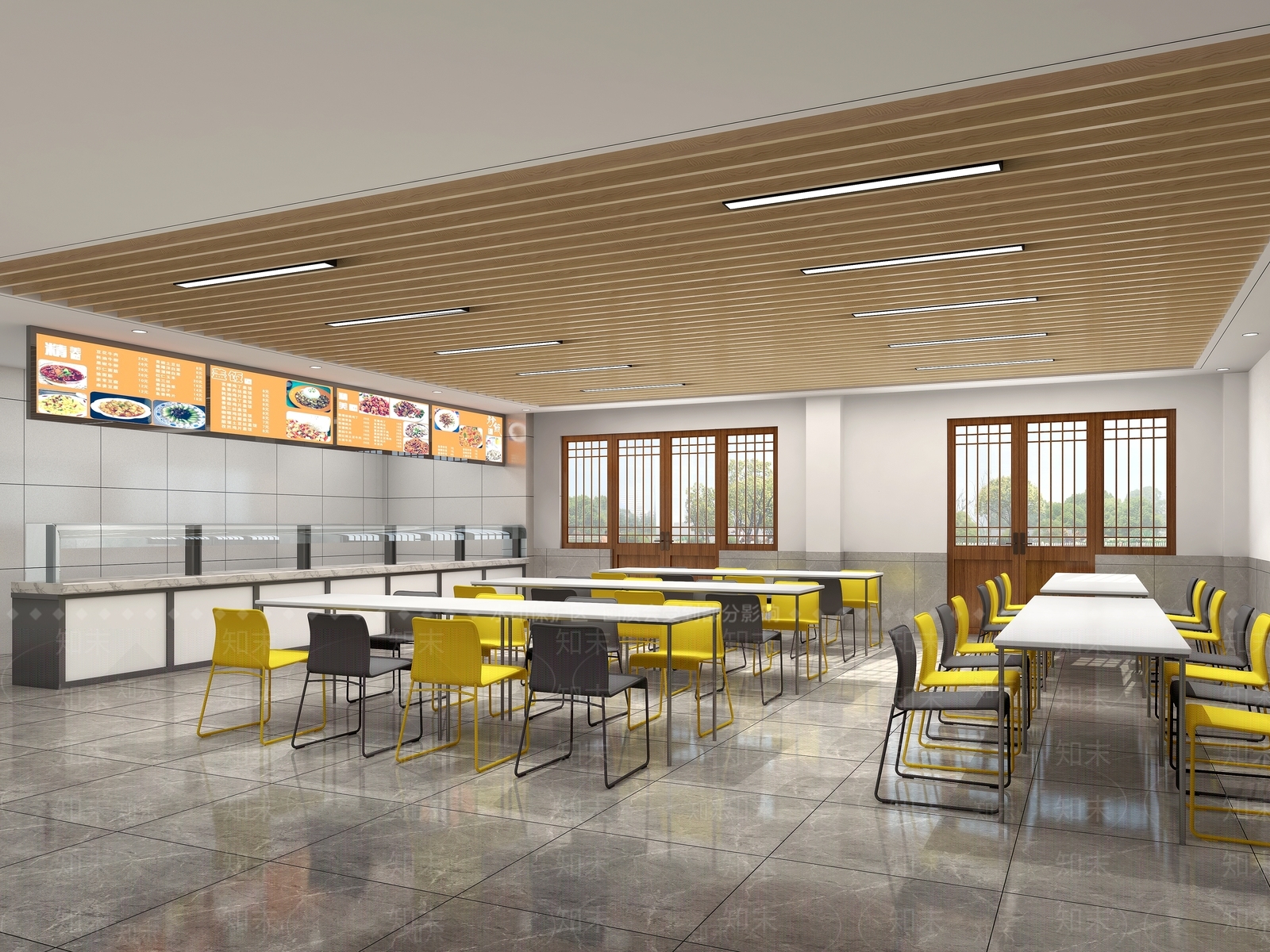 新中式学生食堂3D模型下载【ID:1232459169】