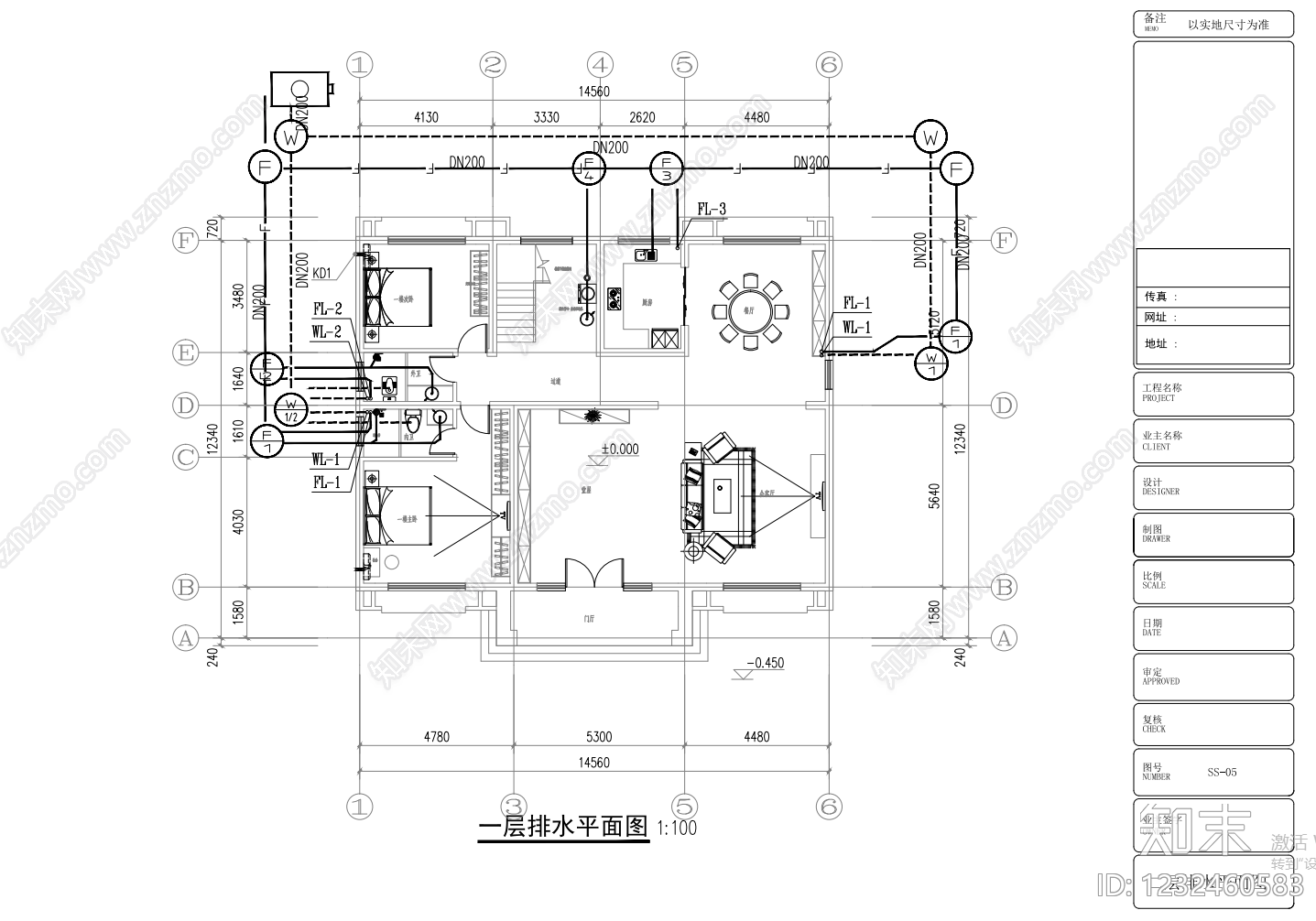 别墅建筑cad施工图下载【ID:1232460583】