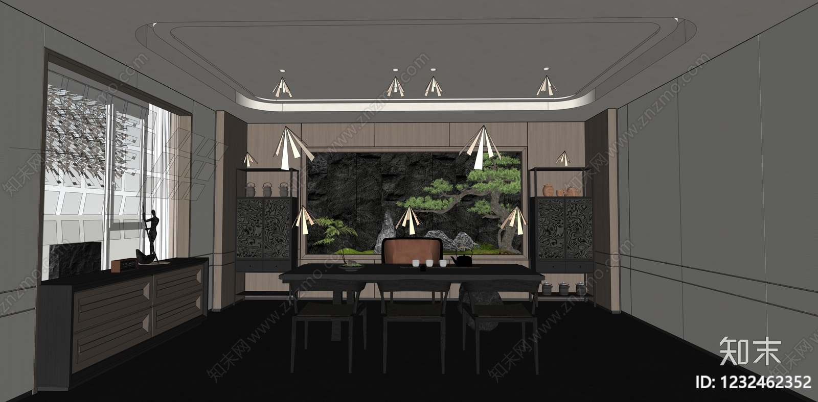 新中式办公室SU模型下载【ID:1232462352】
