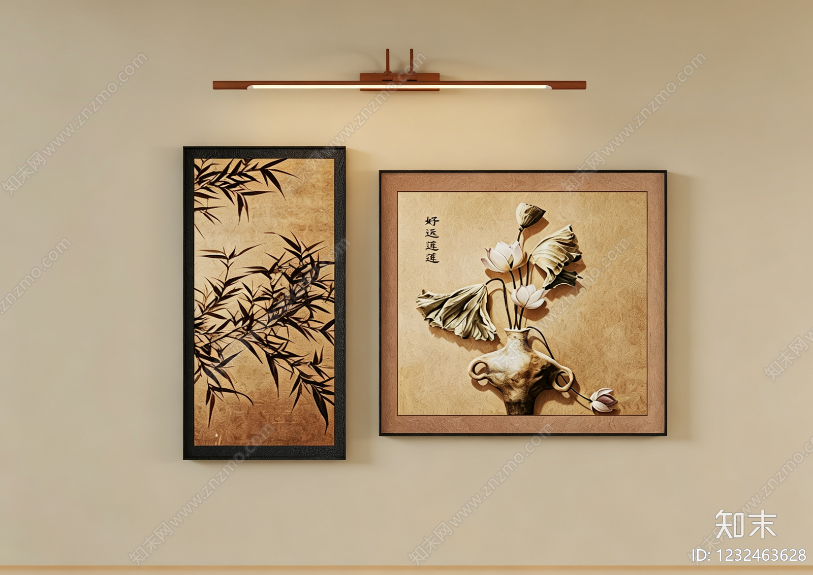 新中式挂画3D模型下载【ID:1232463628】
