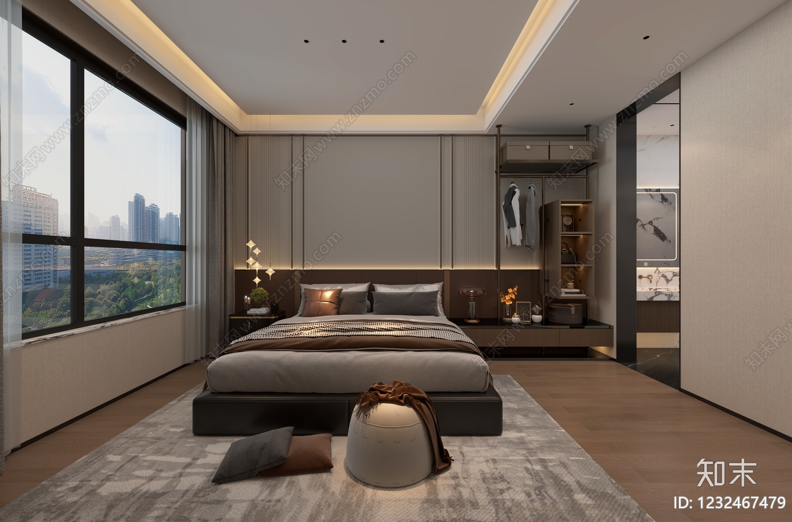 轻奢主卧3D模型下载【ID:1232467479】