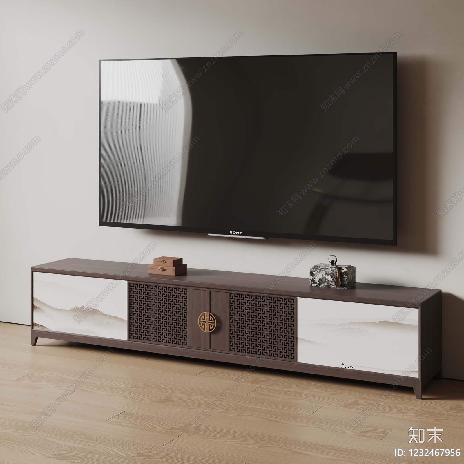 新中式电视柜SU模型下载【ID:1232467956】
