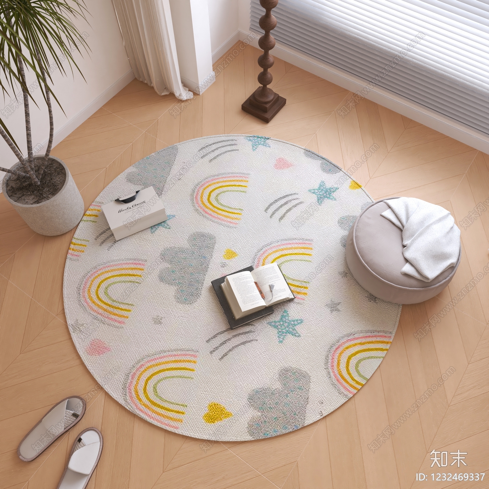 原木风圆形地毯3D模型下载【ID:1232469337】