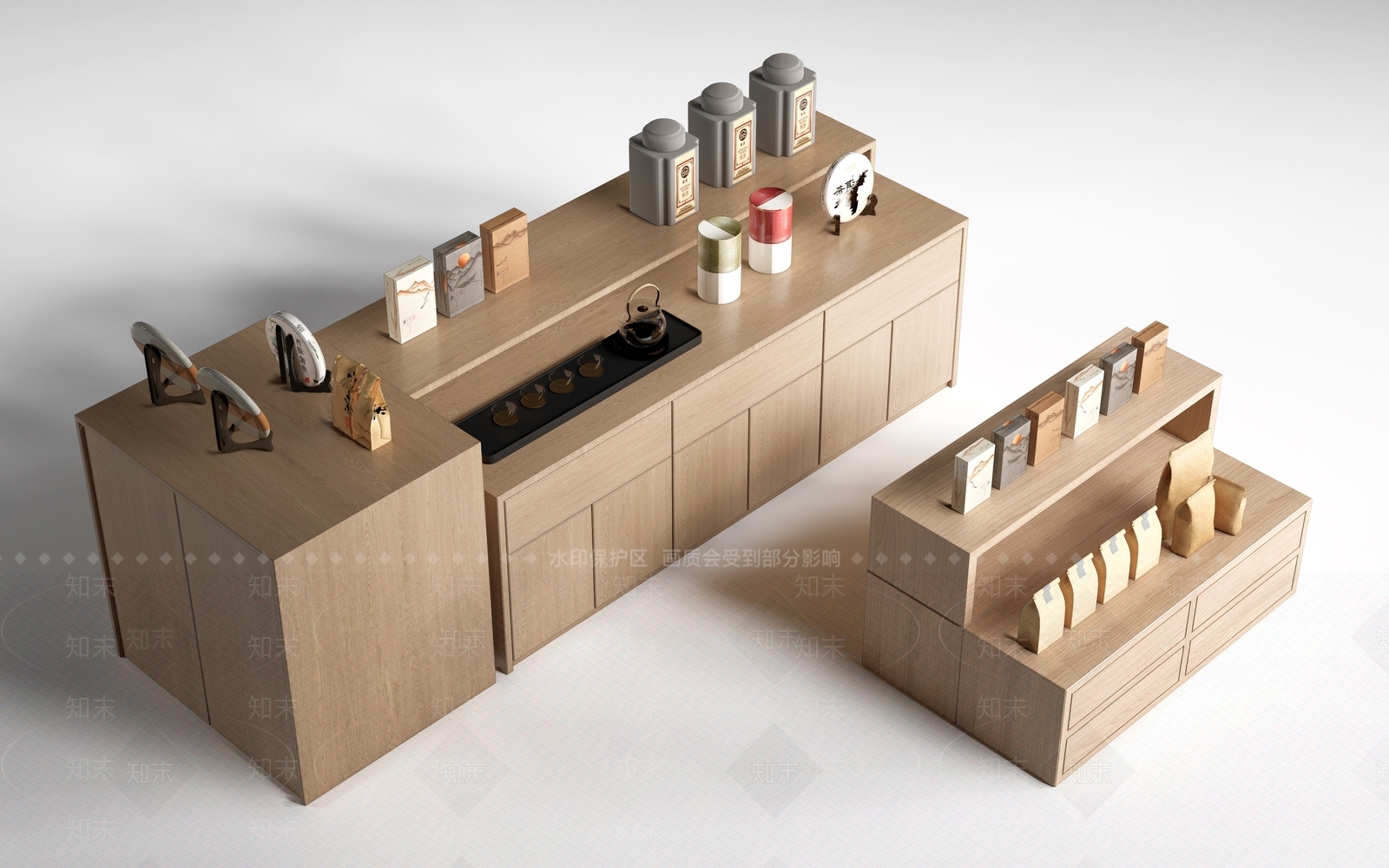 原木风文创展台3D模型渲染效果图