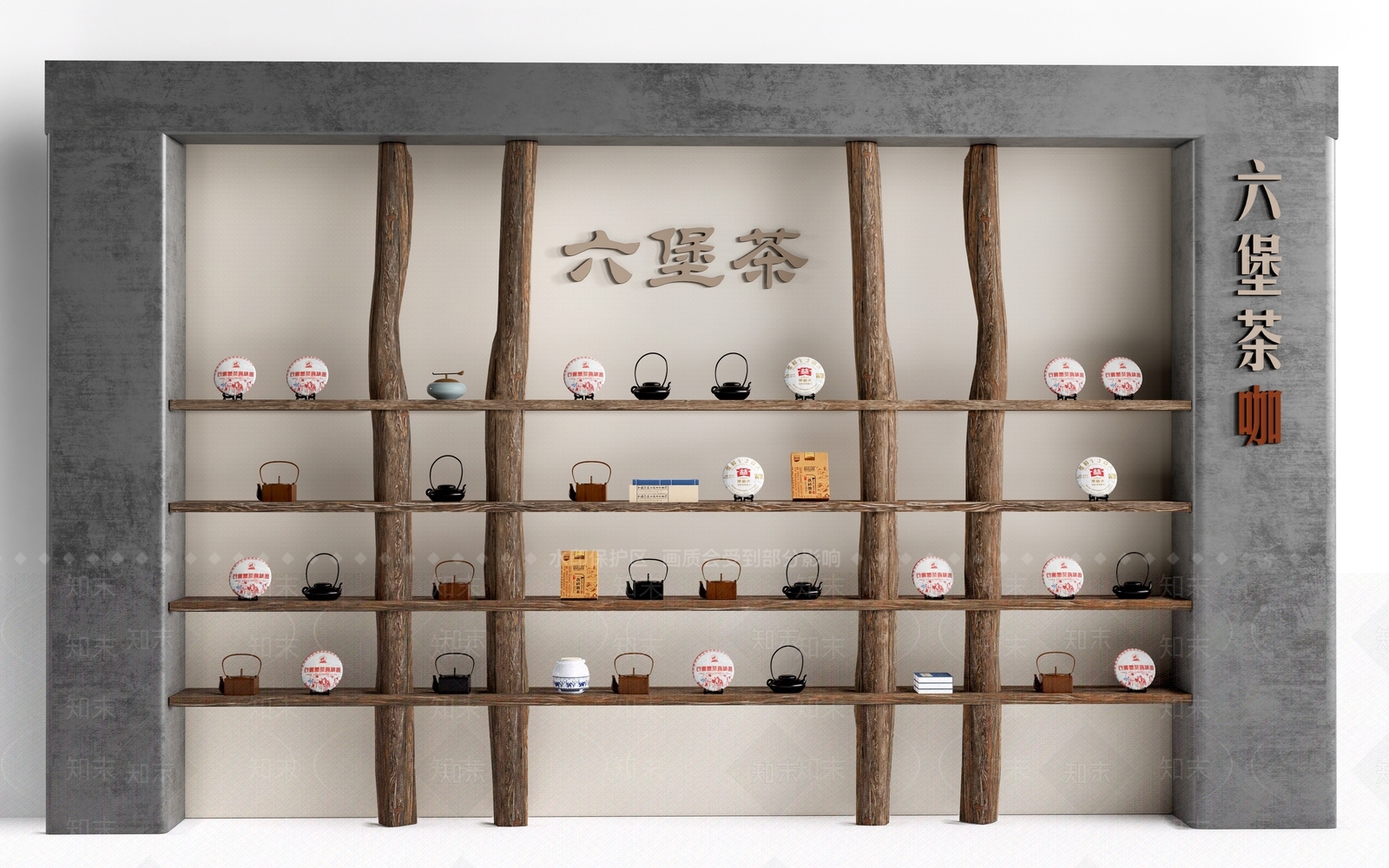 新中式茶柜3D模型渲染效果图