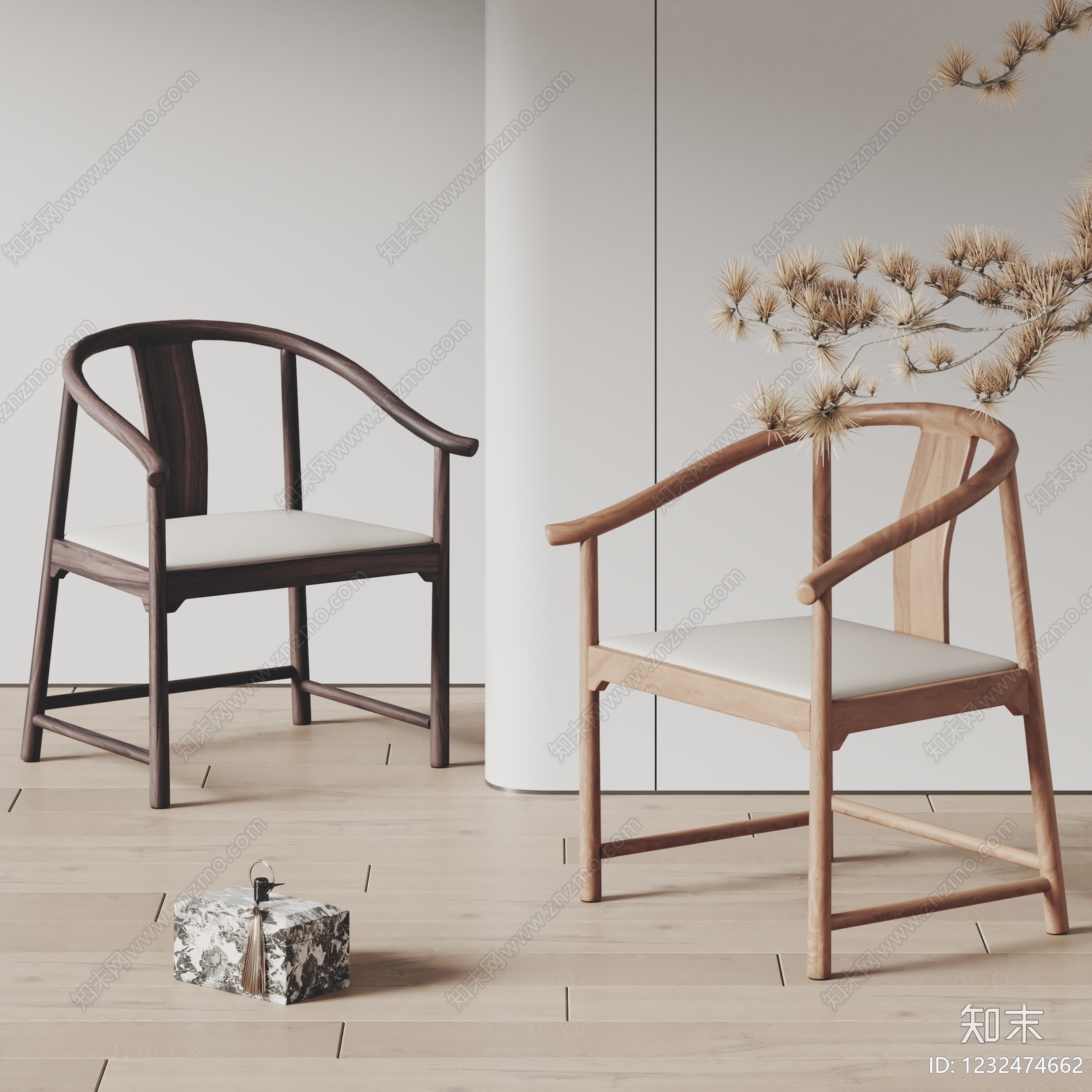 新中式休闲椅3D模型渲染效果图