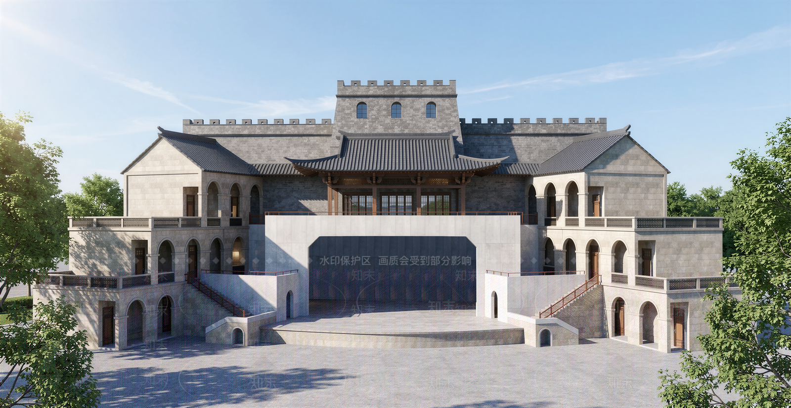 中式古建剧院SU模型下载【ID:1232475208】