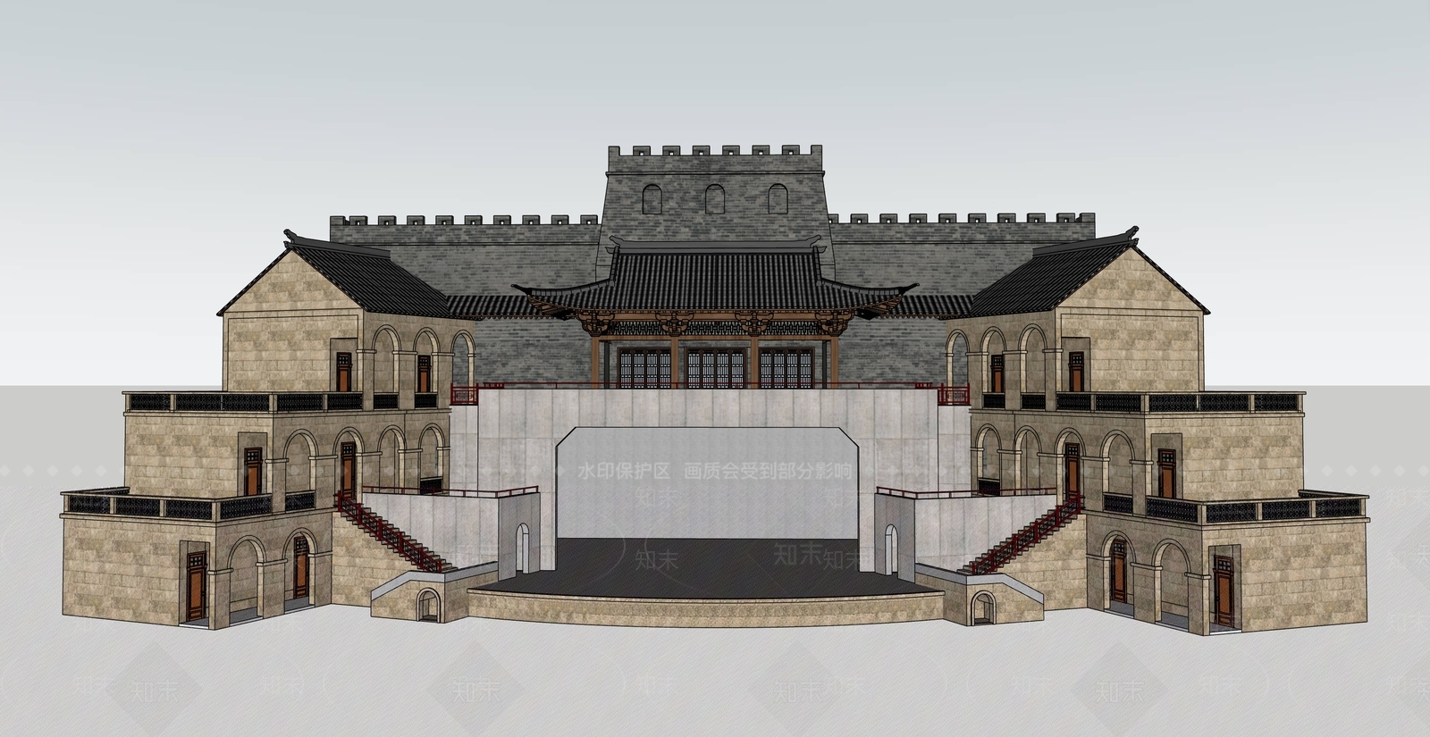 中式古建剧院SU模型下载【ID:1232475208】