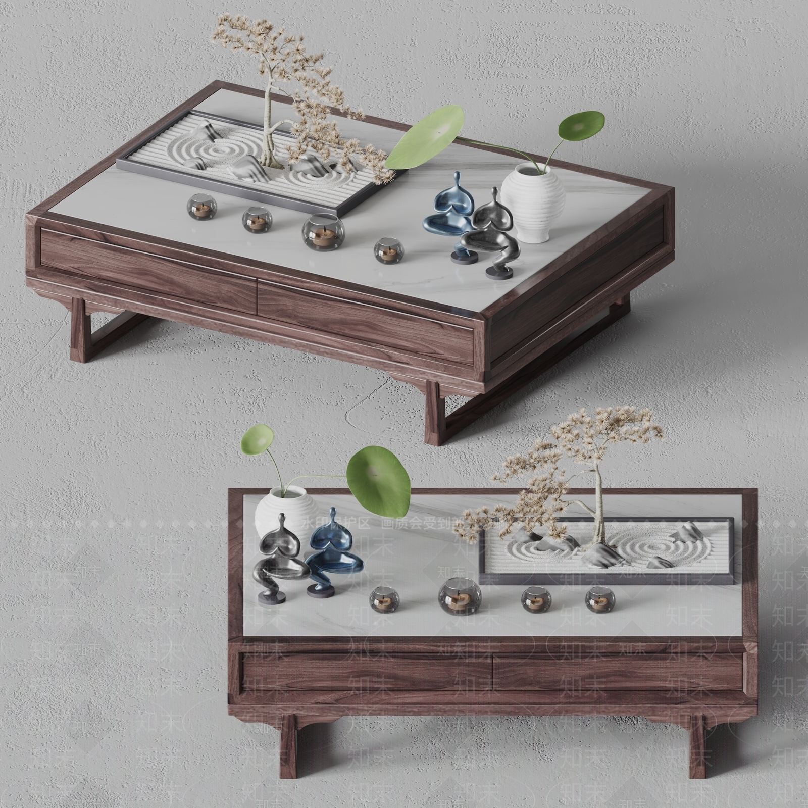 新中式茶几3D模型渲染效果图
