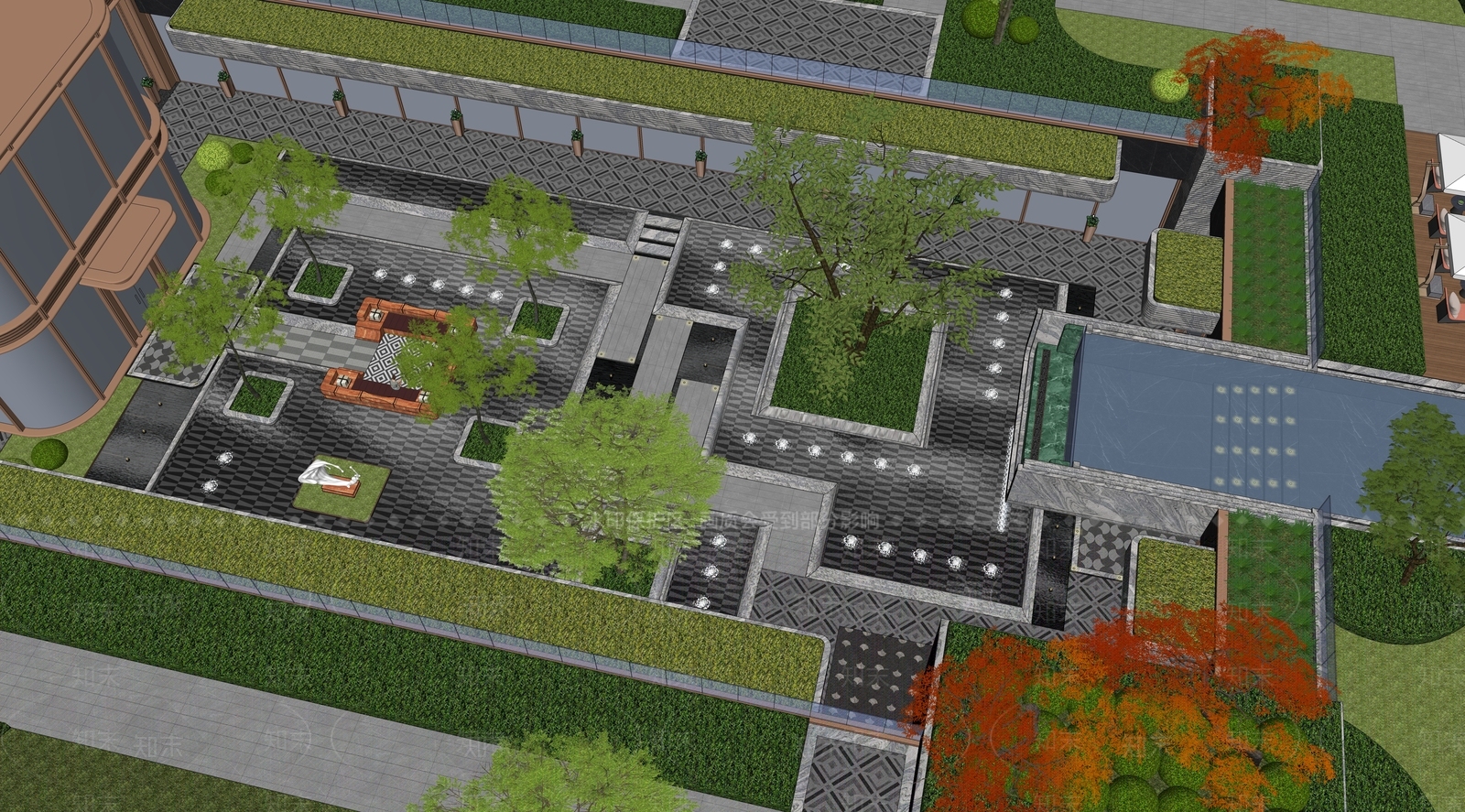 新中式景观小区景观SU模型下载【ID:1232479787】