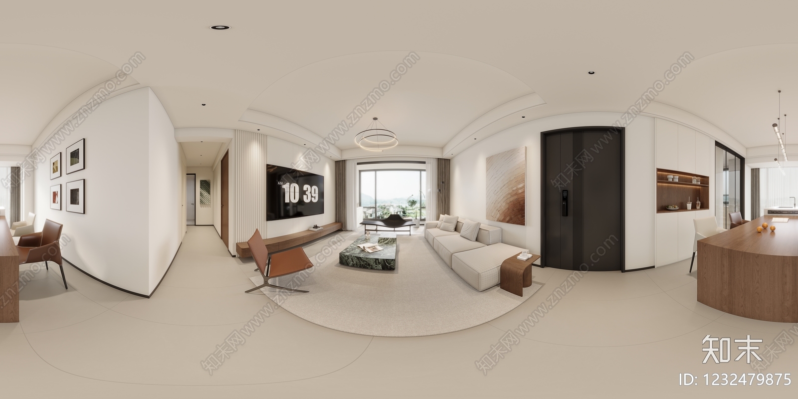 现代简约大平层客餐厅3D模型下载【ID:1232479875】