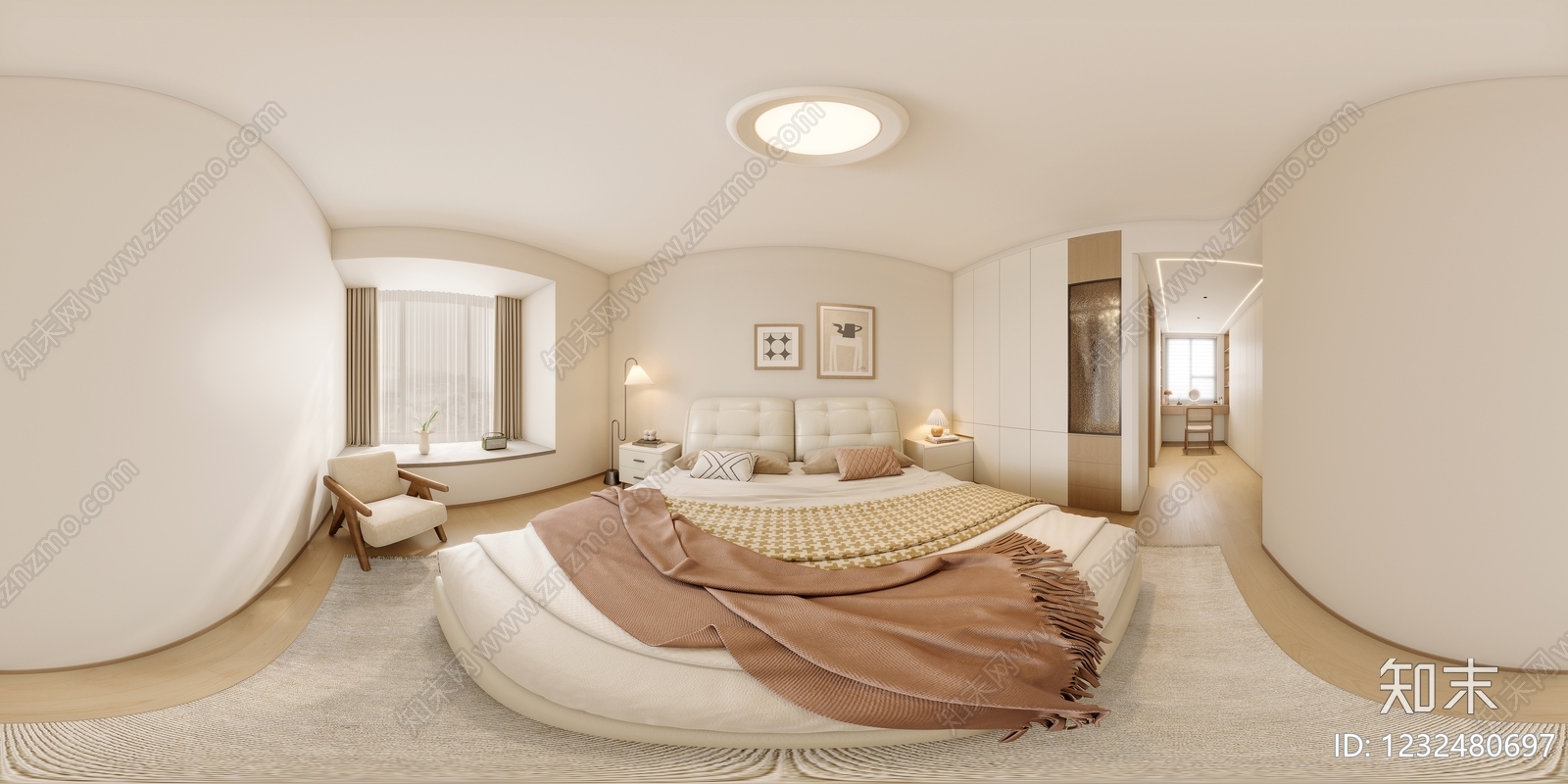 奶油风主卧3D模型下载【ID:1232480697】