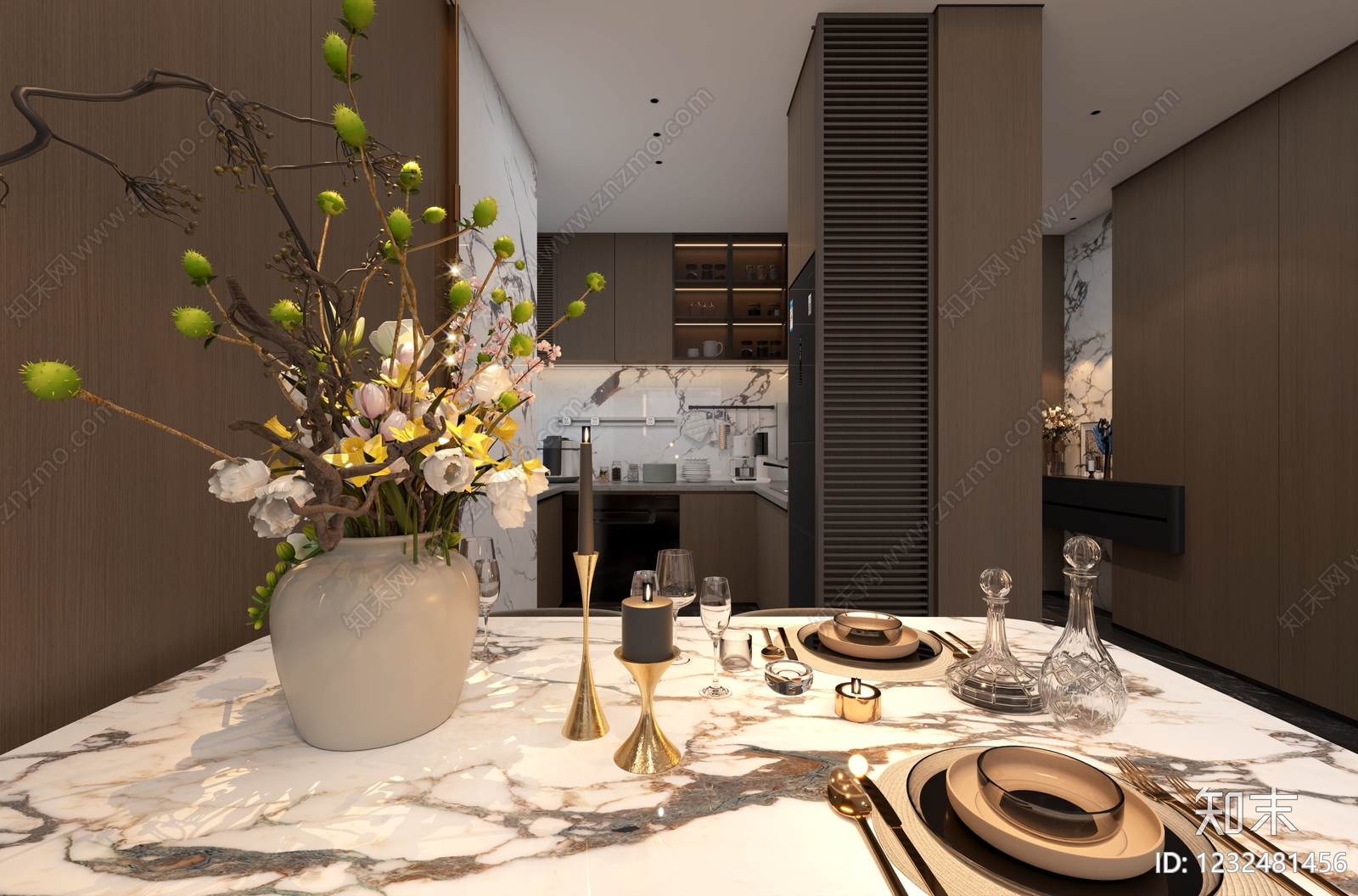轻奢家居餐厅3D模型下载【ID:1232481456】