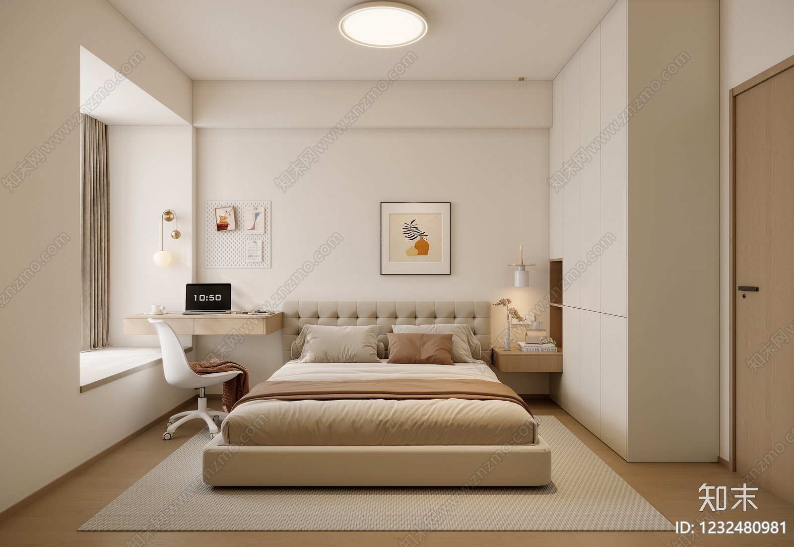 奶油风家居卧室3D模型下载【ID:1232480981】