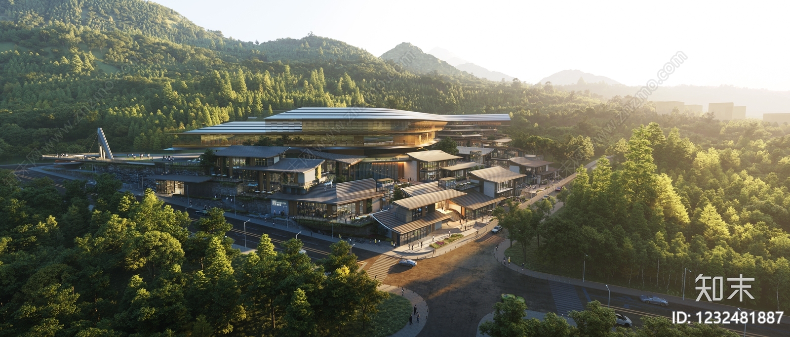 新中式景观商业街SU模型下载【ID:1232481887】