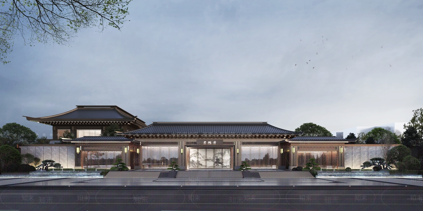 新中式景观售楼处建筑SU模型下载【ID:1232482361】
