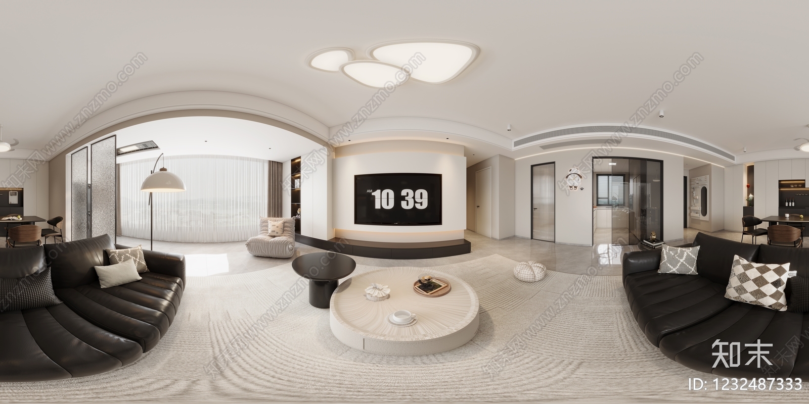 现代简约大平层客餐厅3D模型下载【ID:1232487333】