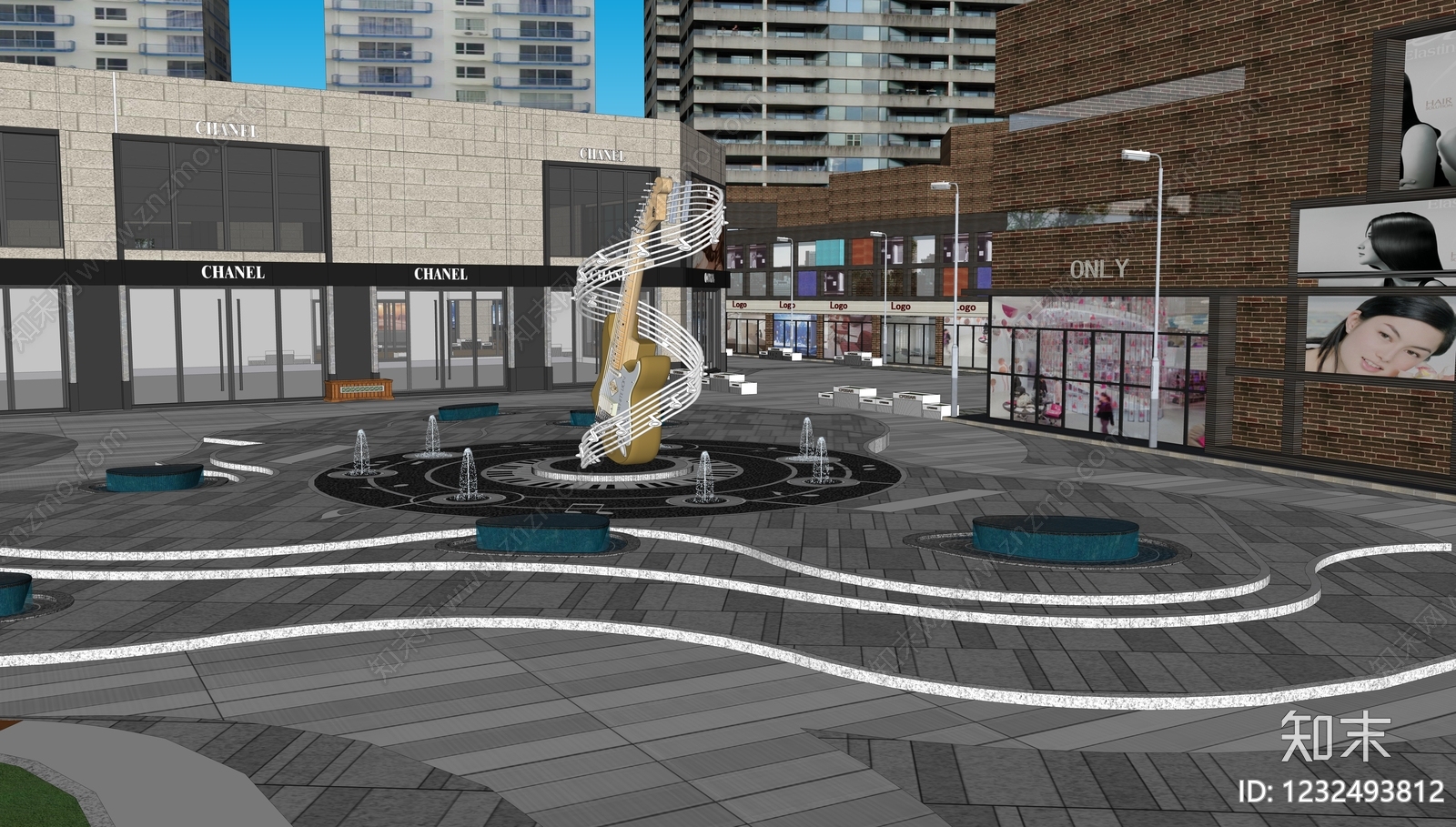 现代主义广场景观SU模型下载【ID:1232493812】