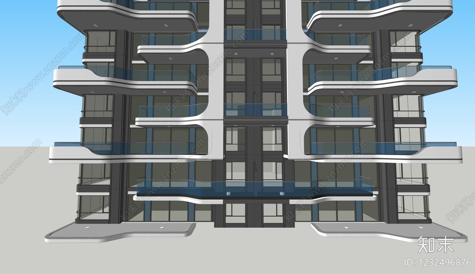 未来主义小高层住宅楼SU模型下载【ID:1232496876】