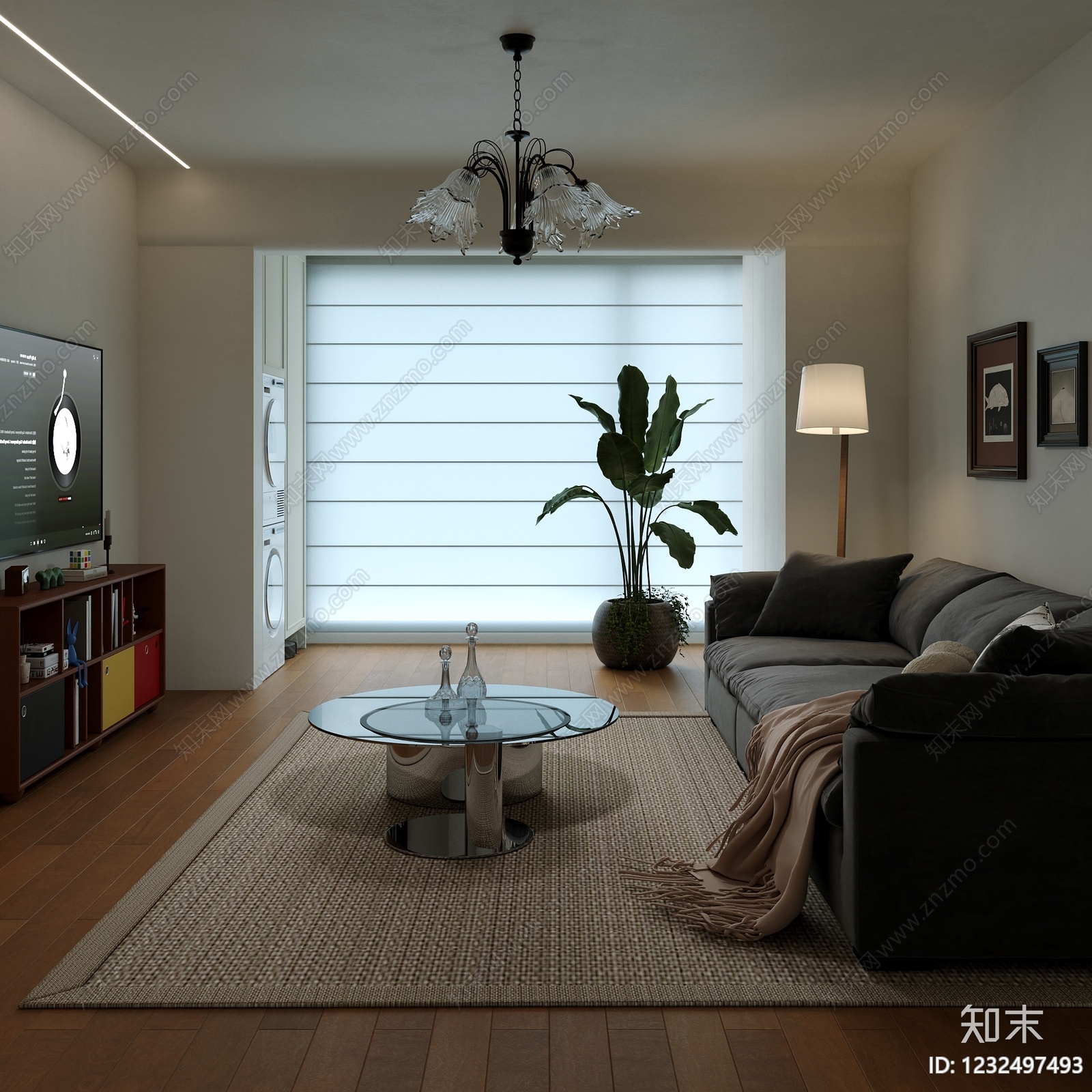 现代简约家居客厅3D模型渲染效果图
