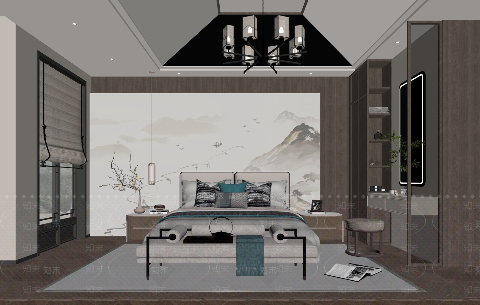新中式主卧3D模型下载【ID:1232498004】