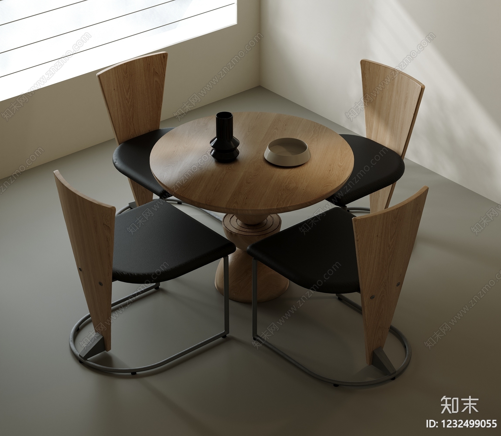 原木风餐桌椅3D模型渲染效果图
