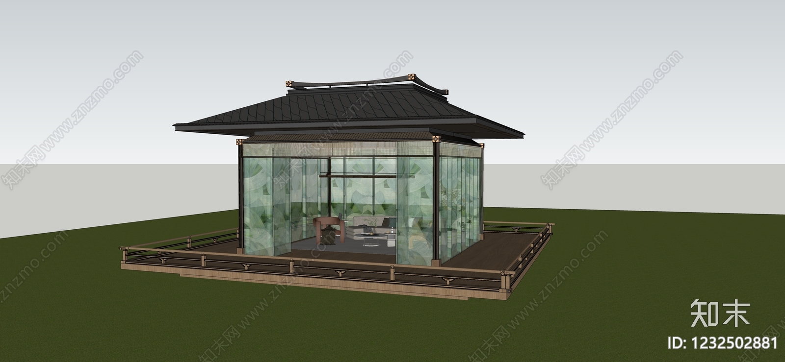 新中式亭子SU模型下载【ID:1232502881】