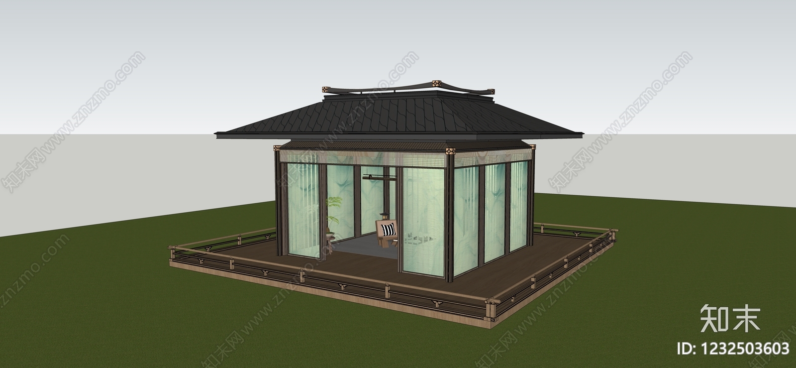 新中式亭子SU模型下载【ID:1232503603】