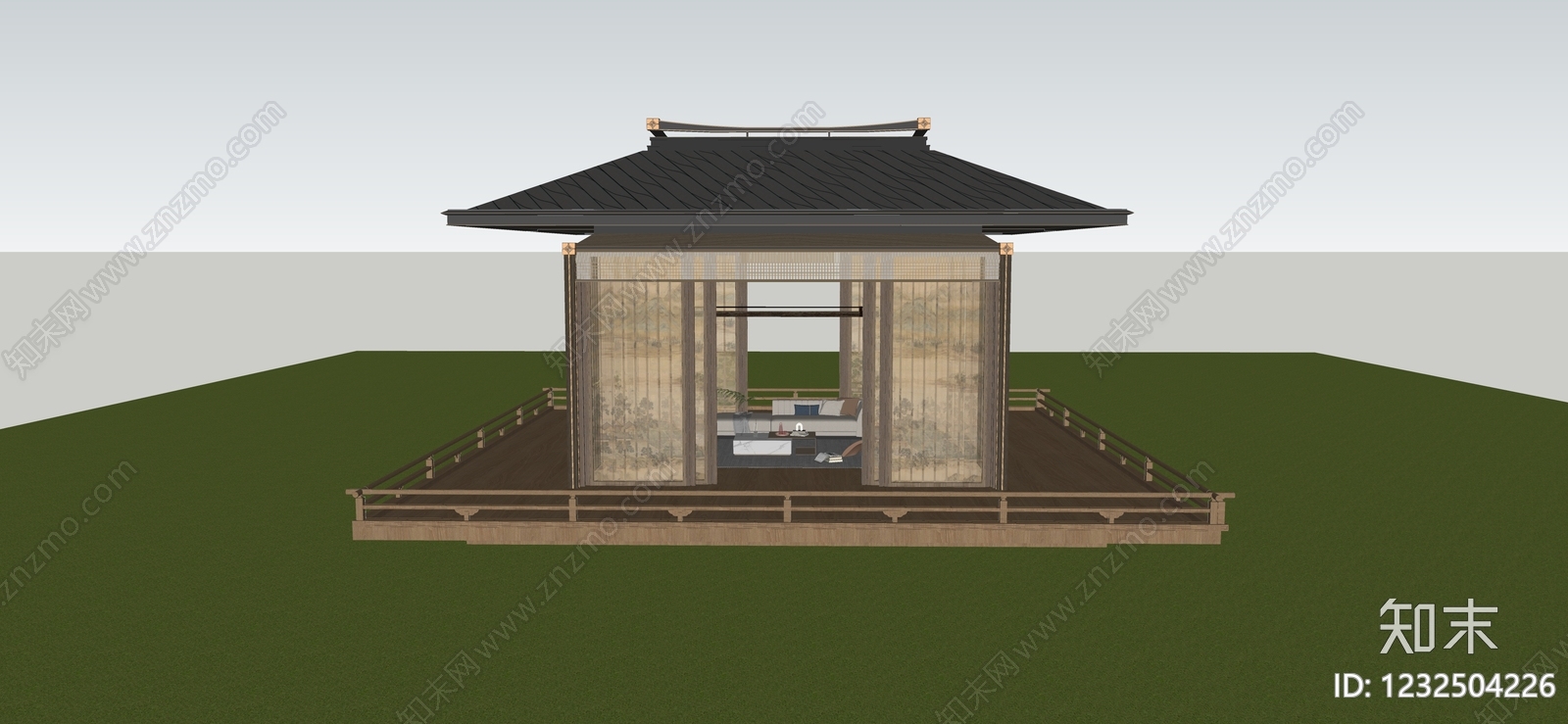 新中式亭子SU模型下载【ID:1232504226】