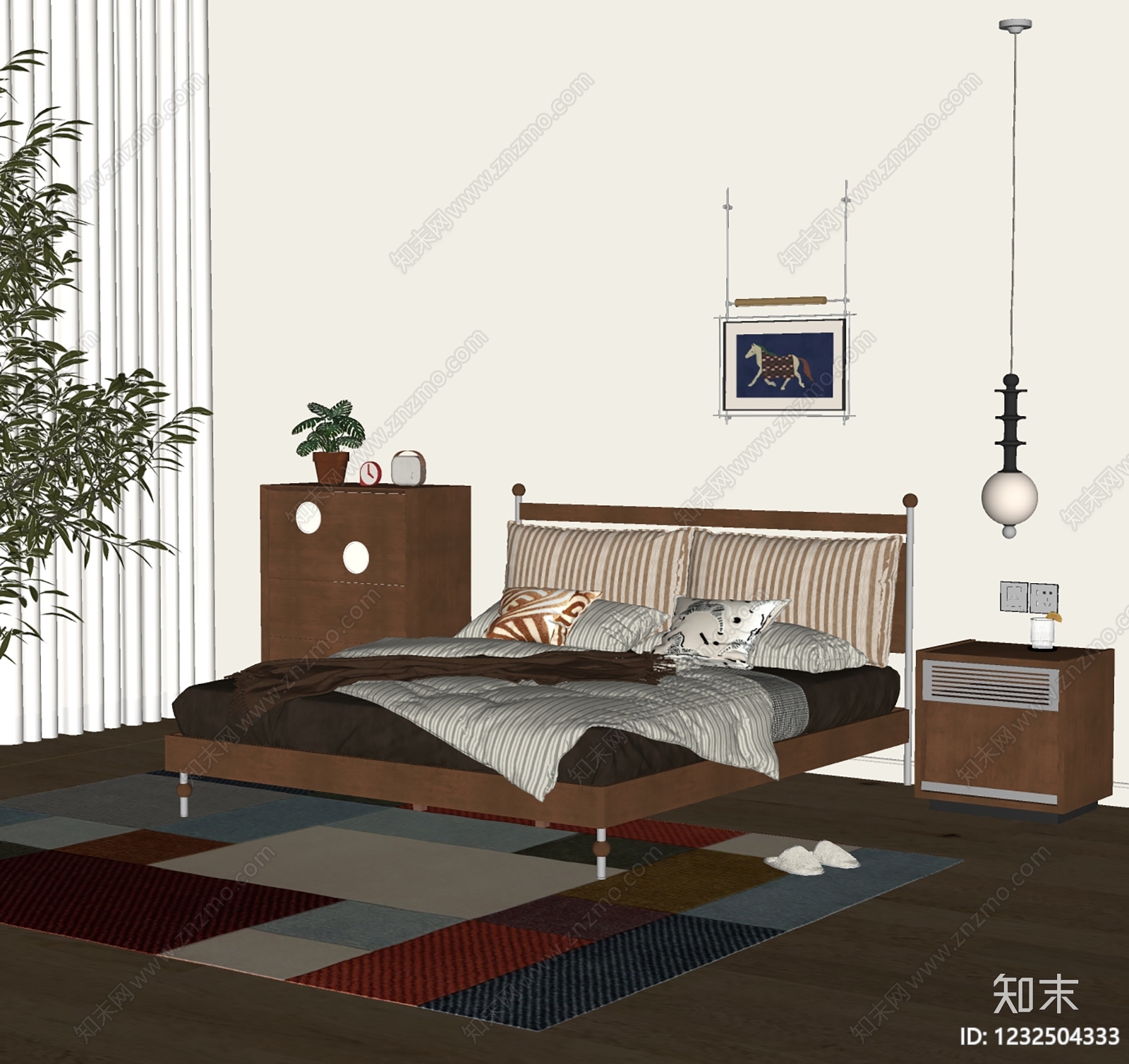 中古风双人床SU模型下载【ID:1232504333】