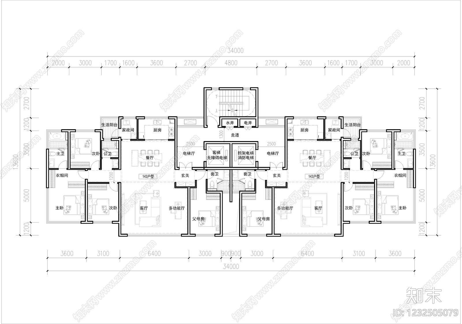 高层住宅cad施工图下载【ID:1232505079】