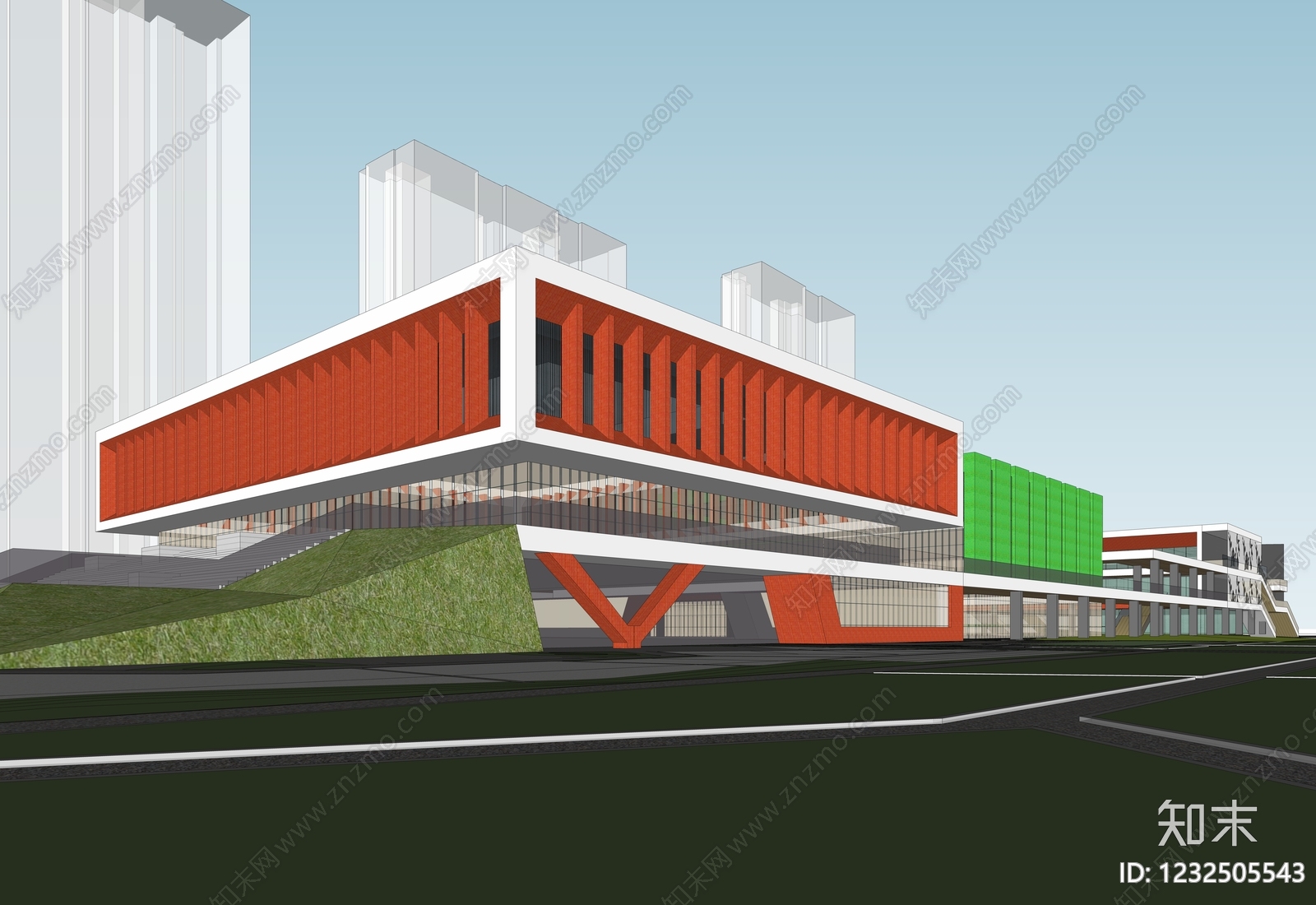 现代主义学校建筑SU模型下载【ID:1232505543】