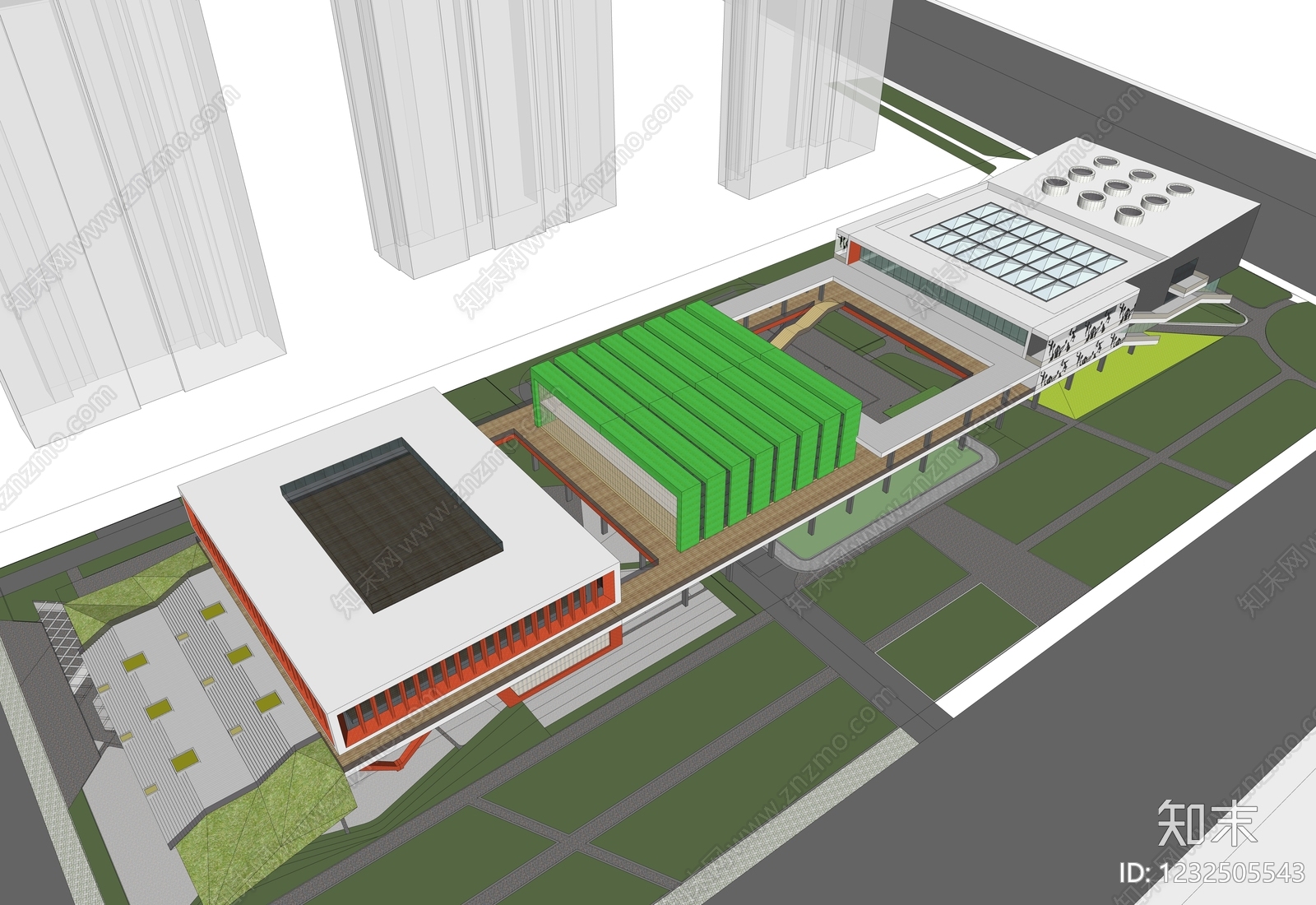现代主义学校建筑SU模型下载【ID:1232505543】
