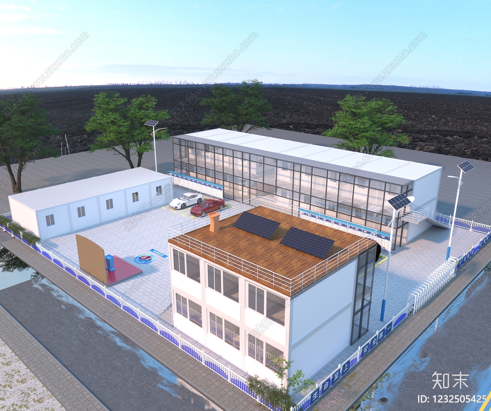 现代主义鸟瞰规划3D模型渲染效果图