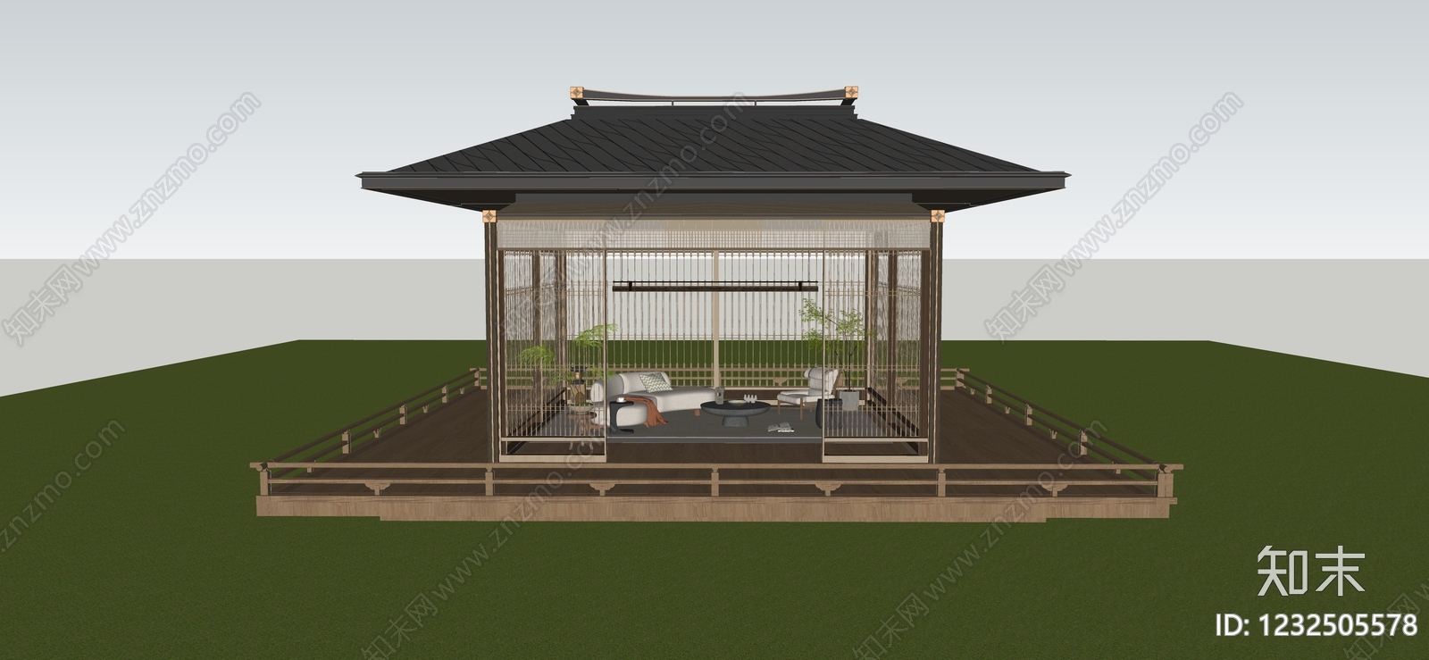 新中式亭子SU模型下载【ID:1232505578】