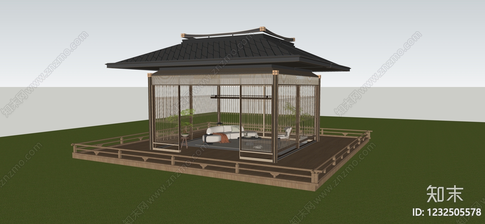 新中式亭子SU模型下载【ID:1232505578】