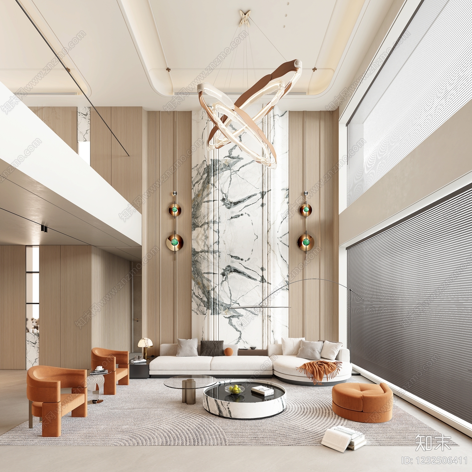 轻奢别墅客厅3D模型下载【ID:1232506411】