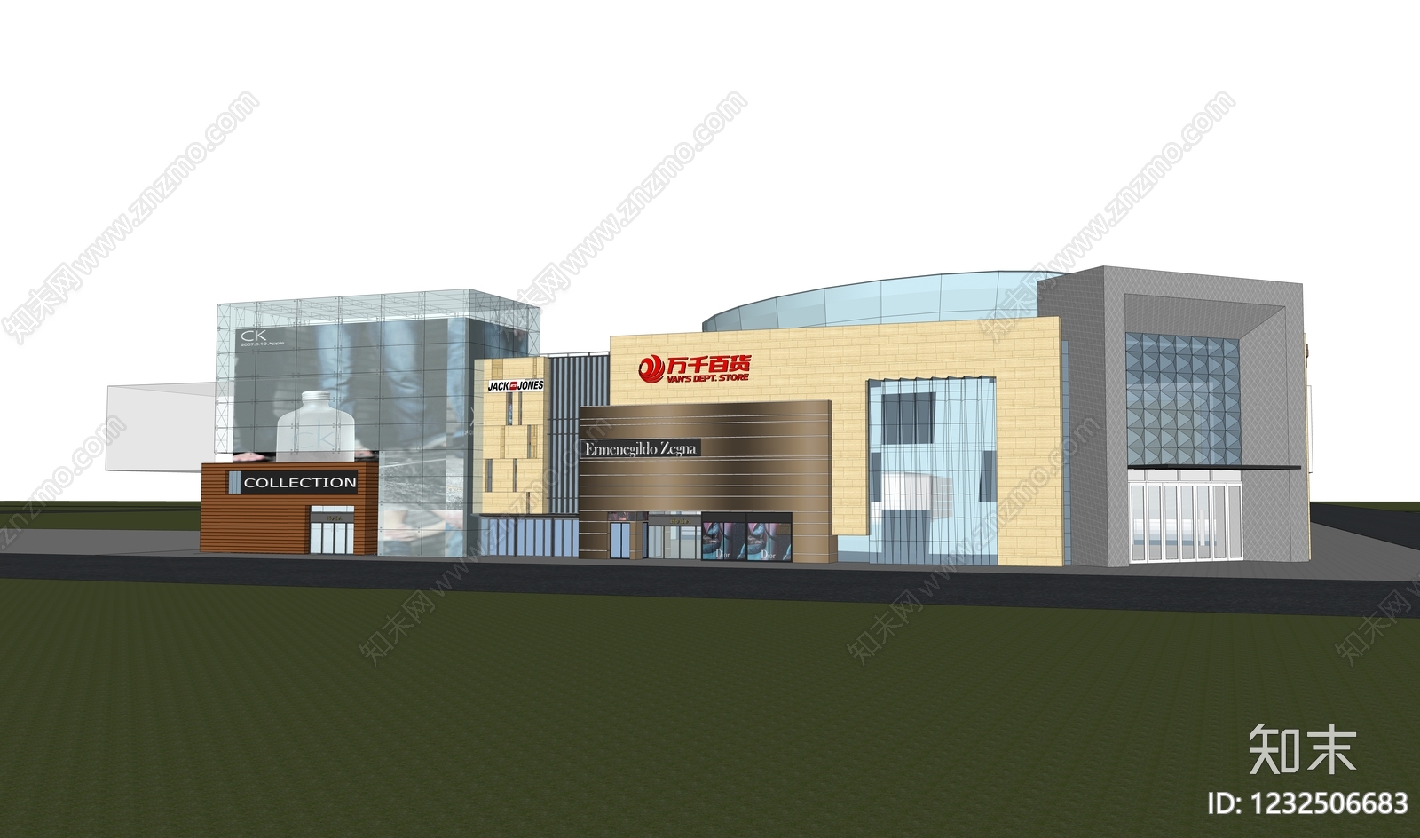 现代主义商场建筑SU模型下载【ID:1232506683】