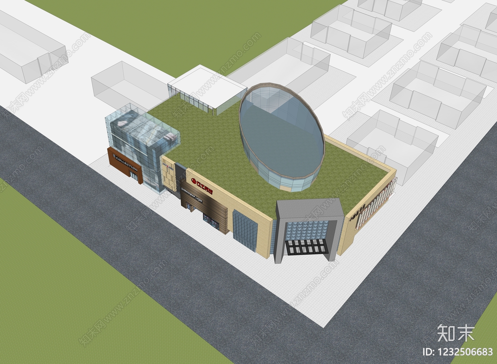 现代主义商场建筑SU模型下载【ID:1232506683】