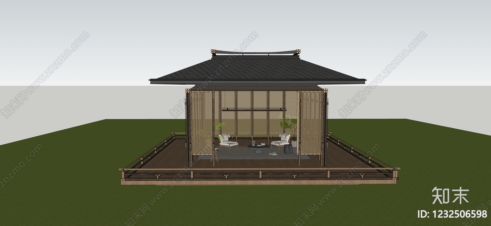 新中式亭子SU模型下载【ID:1232506598】
