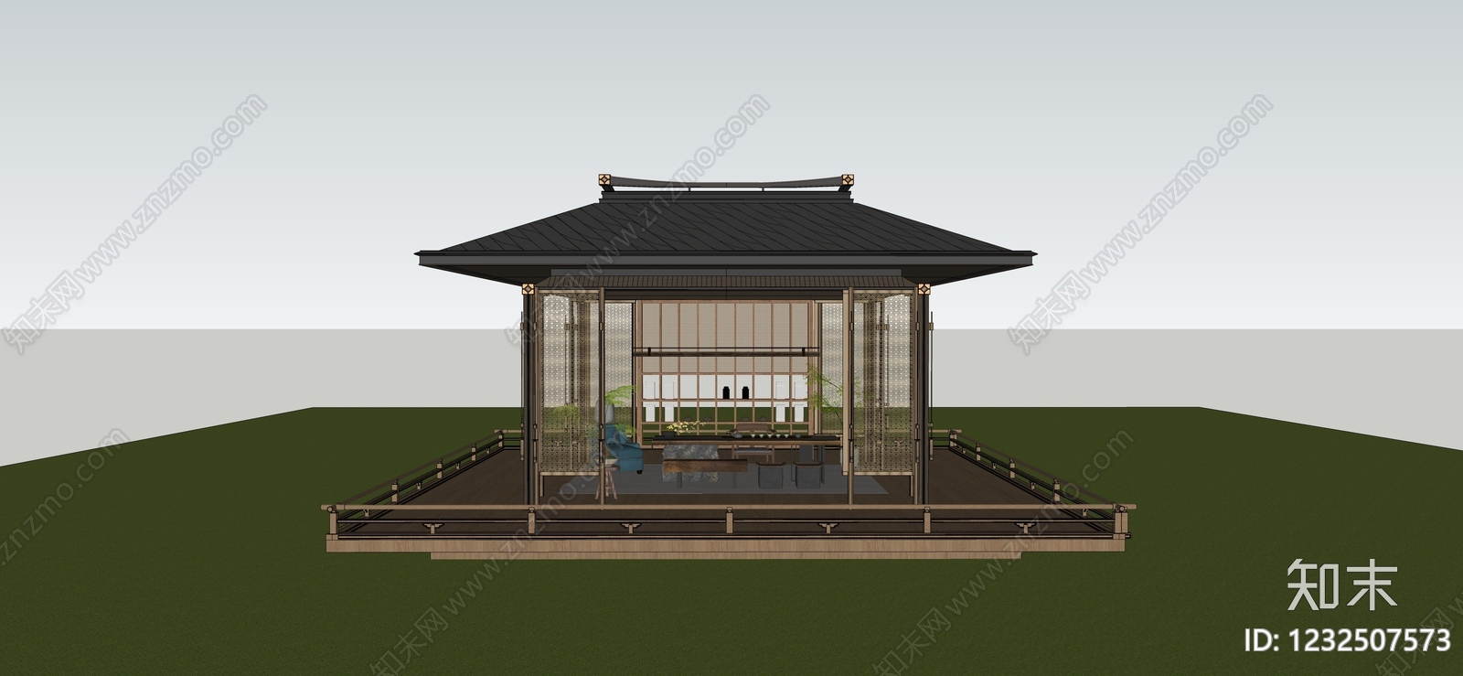新中式亭子SU模型下载【ID:1232507573】