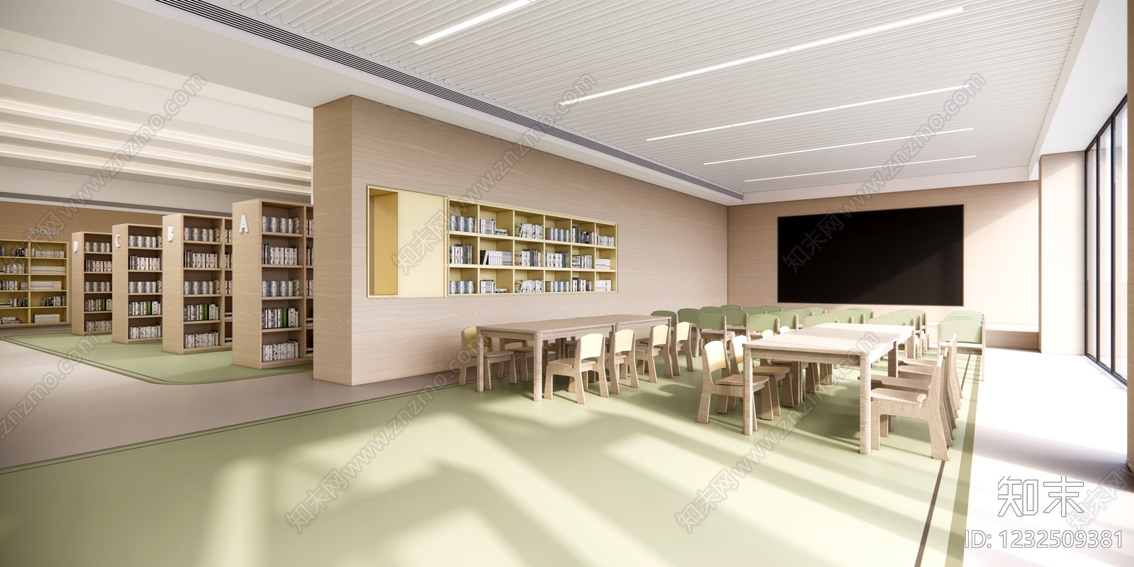 原木风阅览室SU模型下载【ID:1232509381】