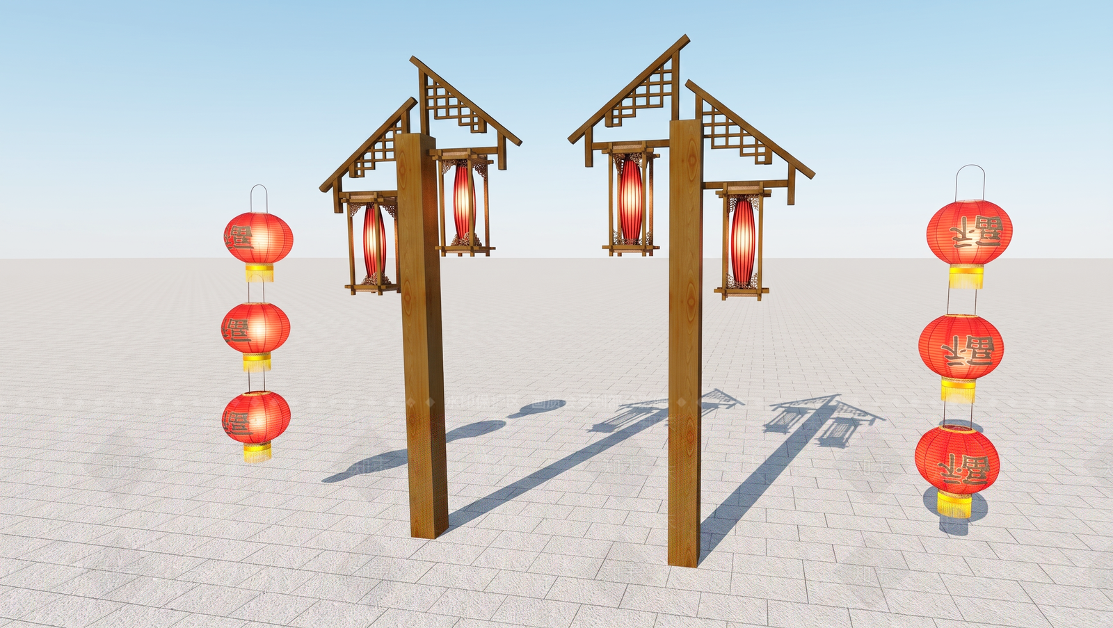 新中式景观景观灯SU模型下载【ID:1232510248】