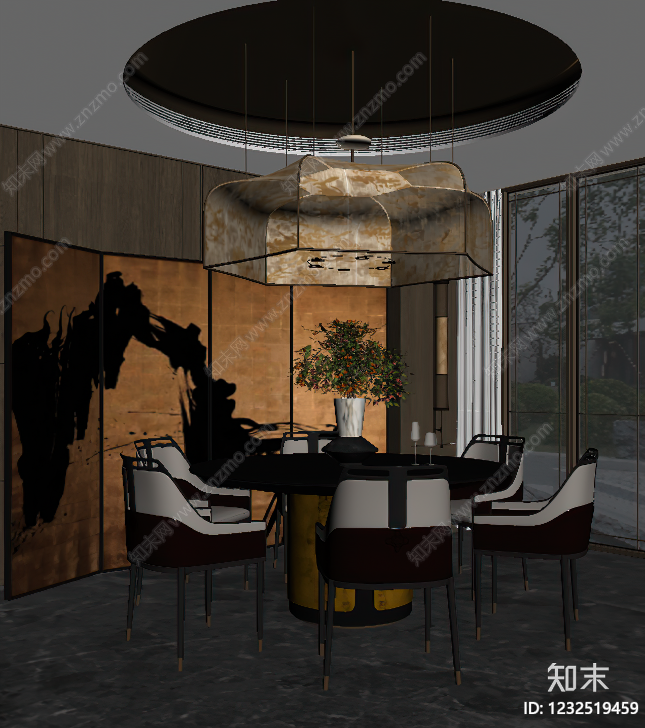 新中式别墅餐厅SU模型下载【ID:1232519459】