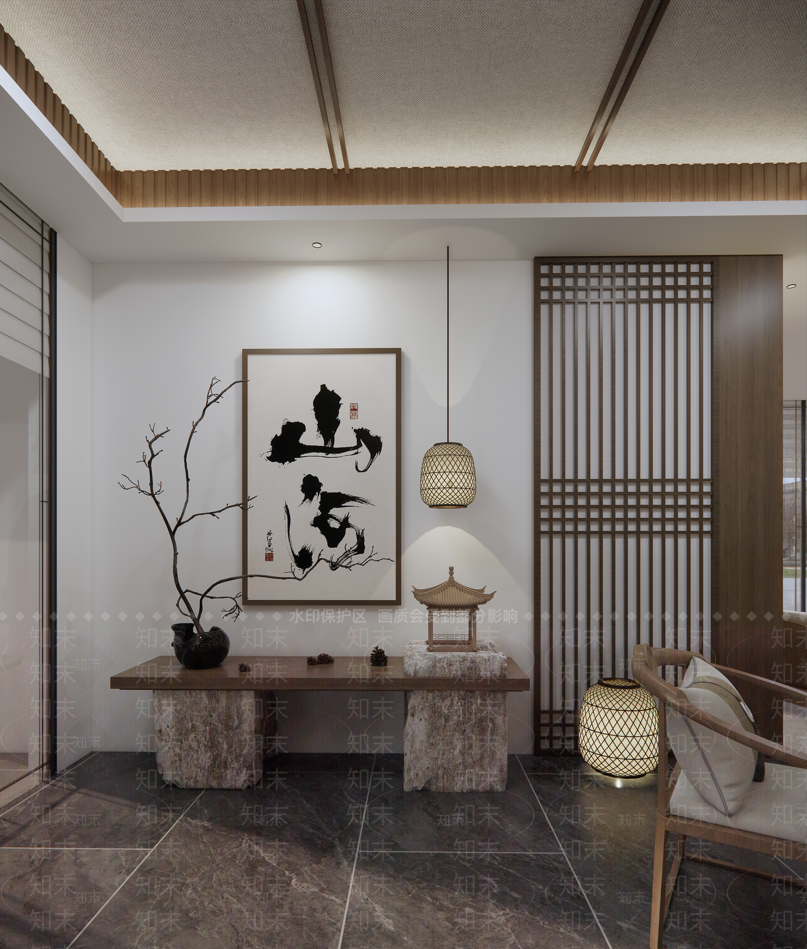 新中式阅览室SU模型下载【ID:1232520073】