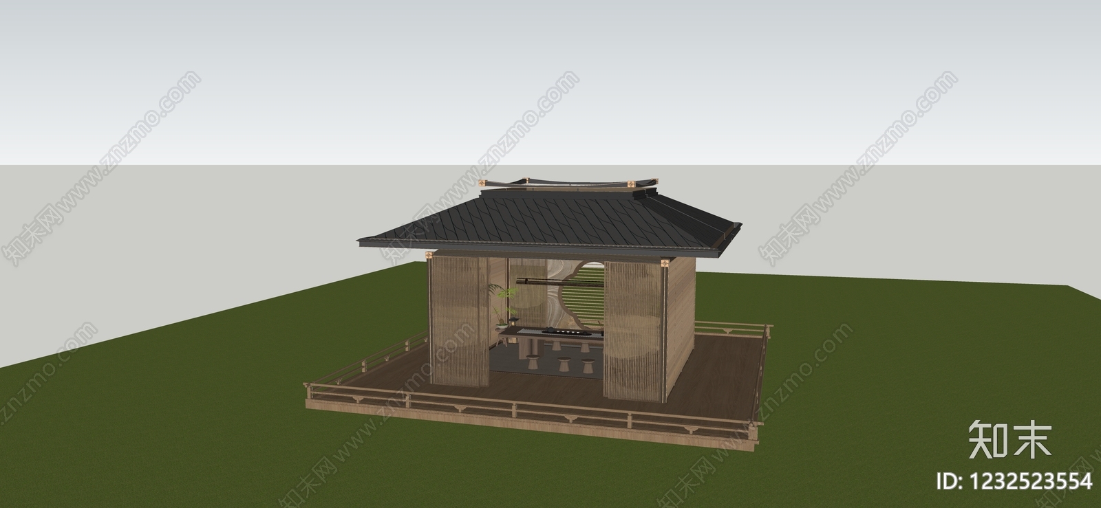 新中式亭子SU模型下载【ID:1232523554】
