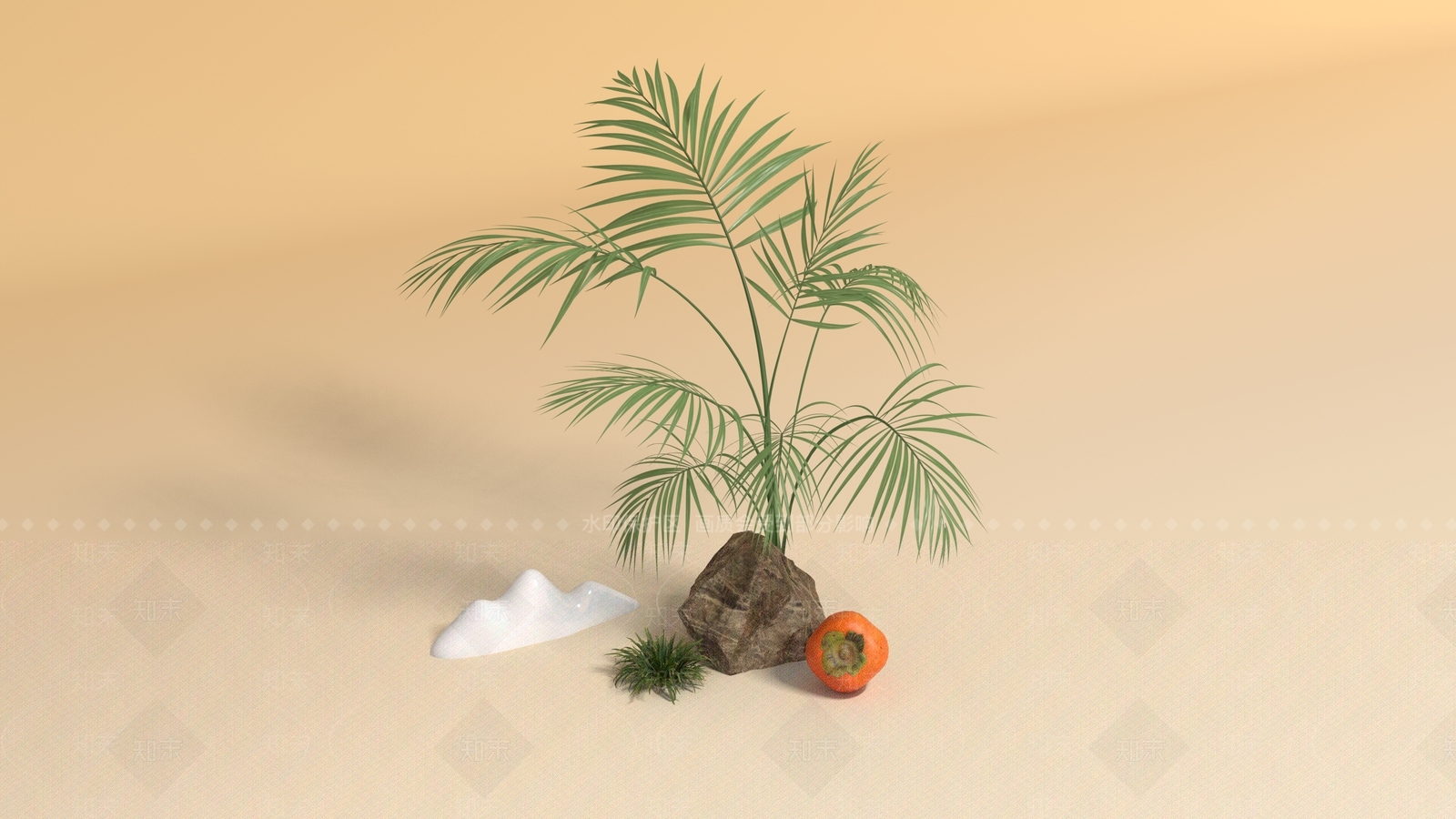 极简灌木3D模型渲染效果图