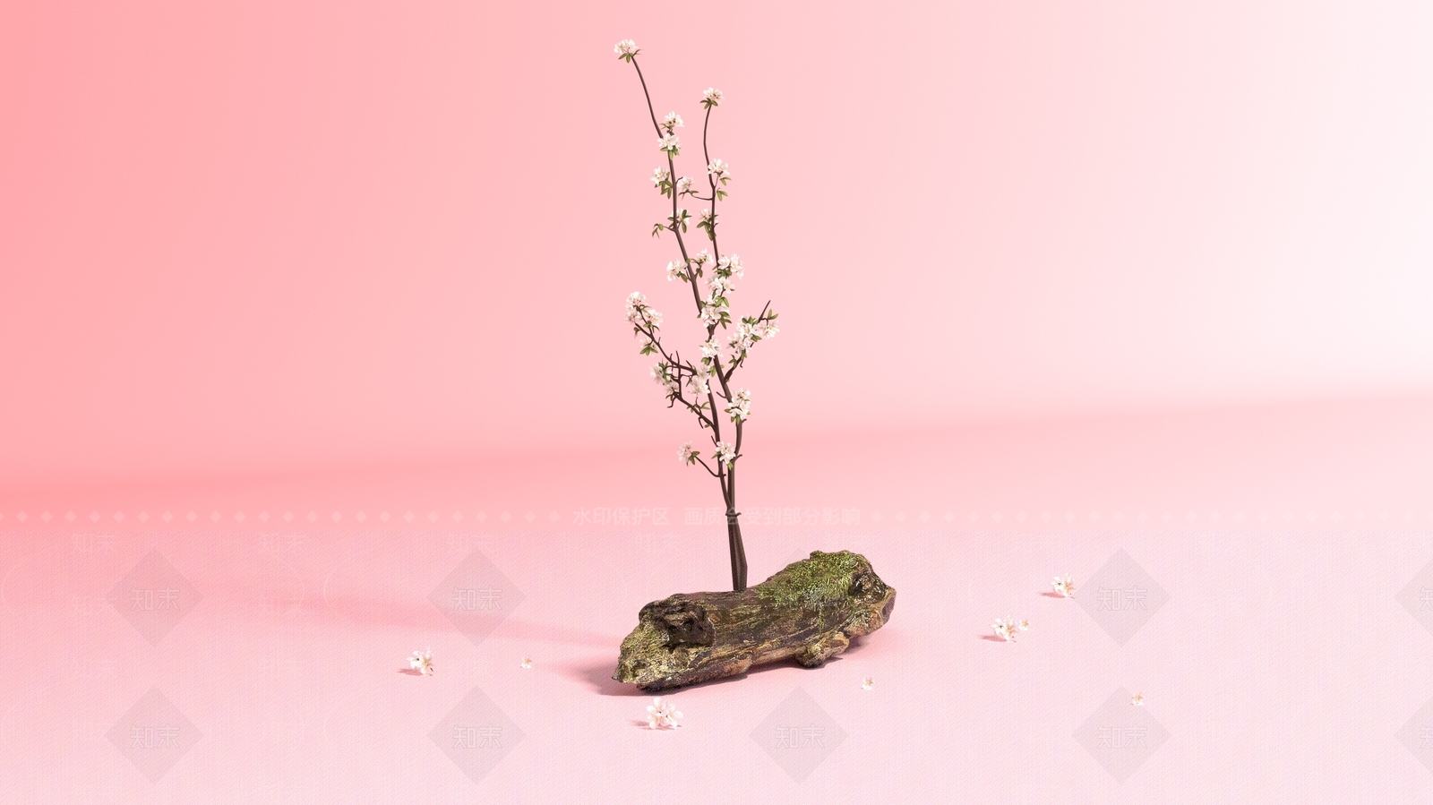 禅意盆景3D模型渲染效果图